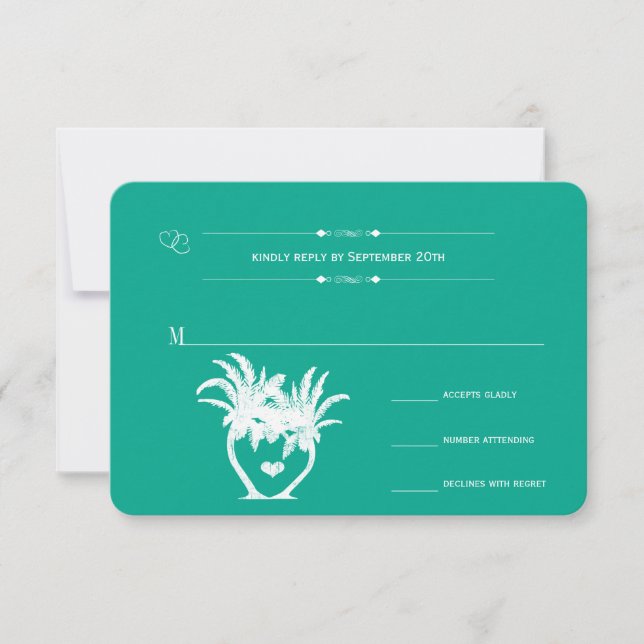 Beach Emerald Palm Tree Zielhalkboard RSVP Karte (Vorderseite)
