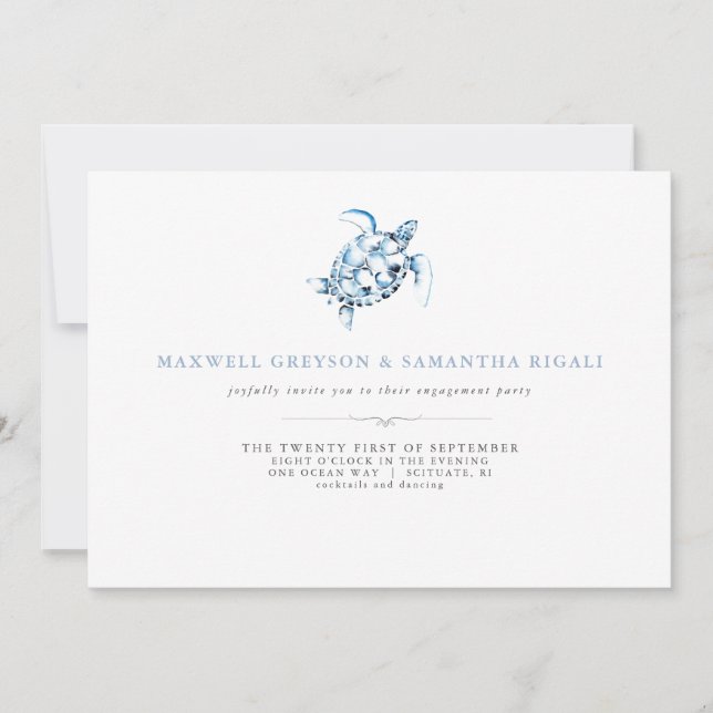 Beach Engagement Party Einladungen Sea Turtle Blue (Vorderseite)