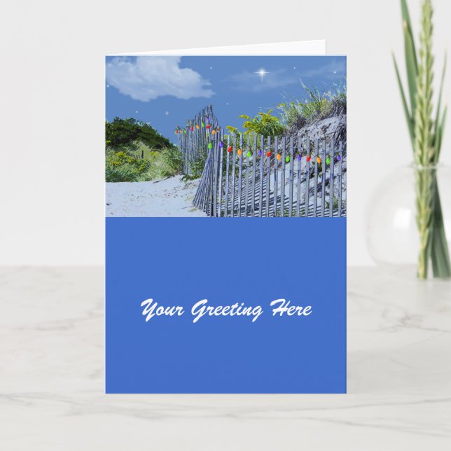 Beach Fence & Dunes Weihnachtsgrüße Feiertagskarte (Vorderseite)