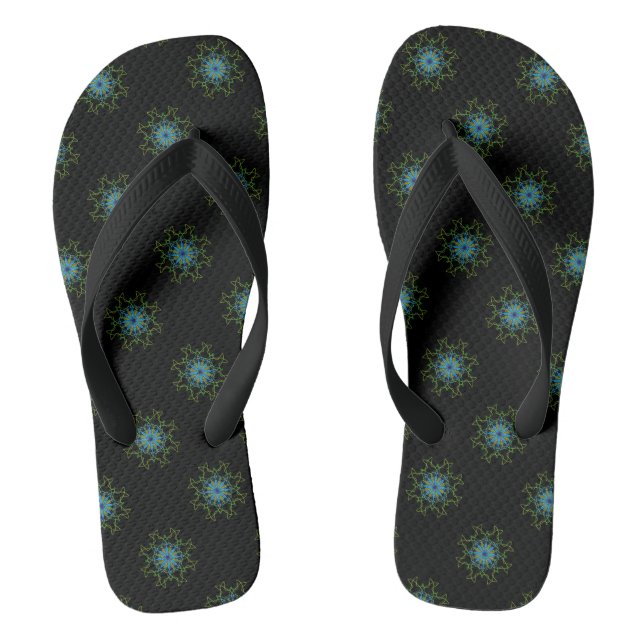 Beach Flip Flops Black Blue Kaleidoscope Mandala (Fußbett)