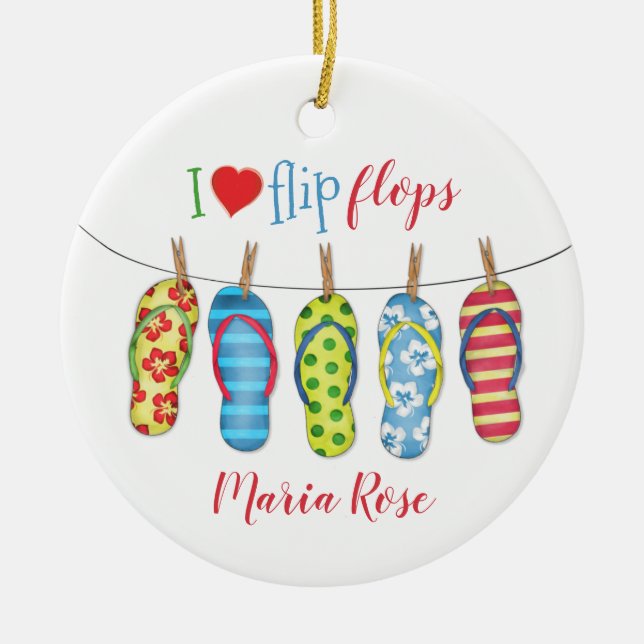 Beach Flip Flops Personalisiert tropische Farben Keramik Ornament (Vorne)