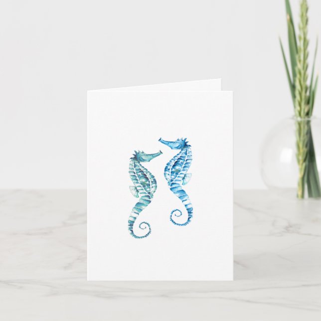 Beach Folded Note Cards Turquoise Blue Seahorses (Vorderseite)