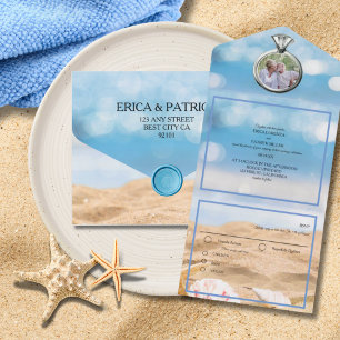 Beach Foto Hochzeit in Urlaubsort All-in-One All In One Einladung