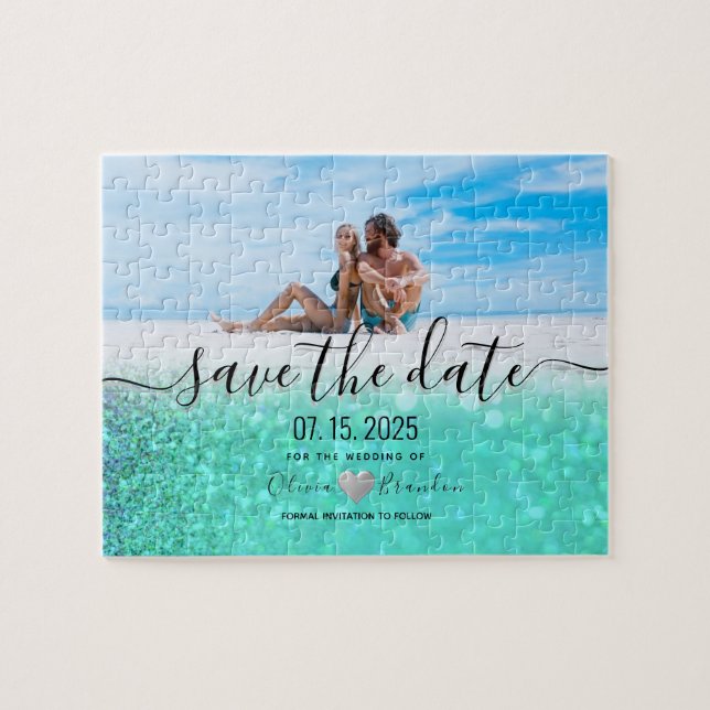Beach Foto Hochzeit retten Datum Einladung (Horizontal)