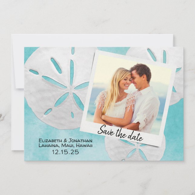 Beach Foto Sand Dollars Sea Blue Zielort Save The Date (Vorderseite)