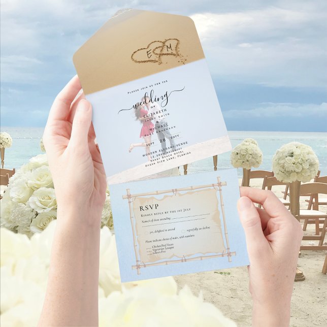 Beach Foto Wedding Invite UAWG Menu Herz Sand All In One Einladung (Von Creator hochgeladen)
