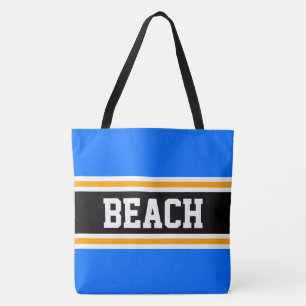 BEACH Fun Bright Blue Black Yellow Summer Streifen Tasche