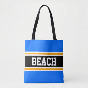 BEACH Fun Bright Blue Black Yellow Summer Streifen Tasche