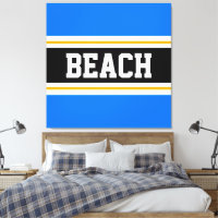 BEACH Fun Bright Blue Schwarz-weiß Gelbe Streifen