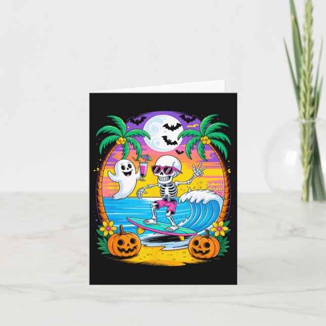Beach Funny Halloween Vibes Summerween Skeleton Gh Karte (Vorderseite)