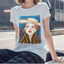 Beach Girl Blue Orange Grafik gedruckt
