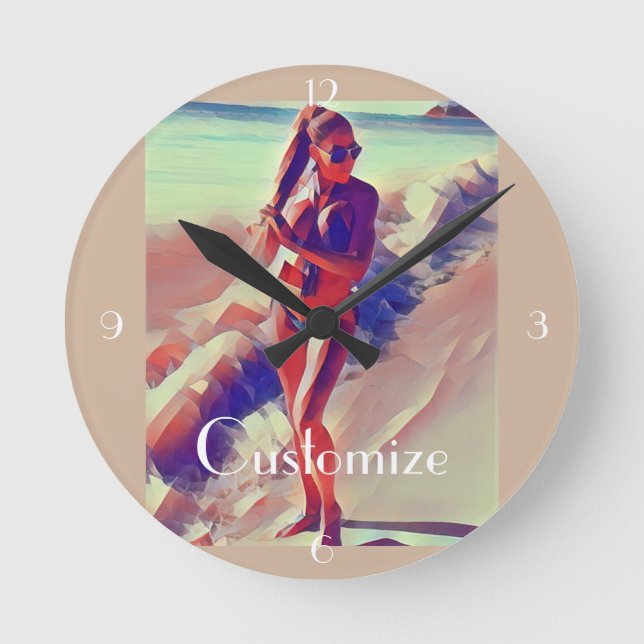 Beach Girl Thunder_Cove Runde Wanduhr (Vorderseite)
