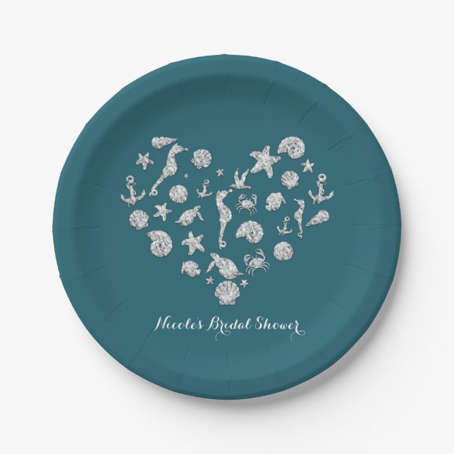 Beach Glam Diamond Heart Brautparty Wedding Pappteller (Vorderseite)