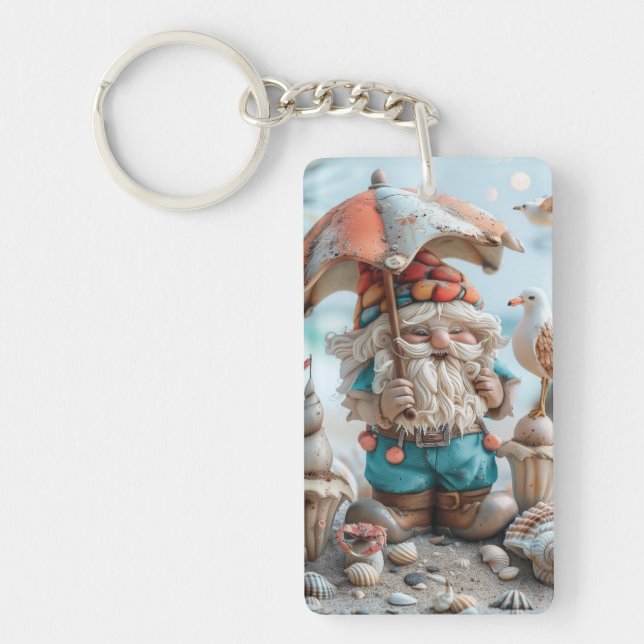 Beach-Gnome mit Regenschirm Schlüsselanhänger (Vorderseite)