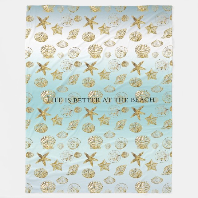 Beach Gold Muscheln Aqua Blue Ombre Fleecedecke (Vorderseite)
