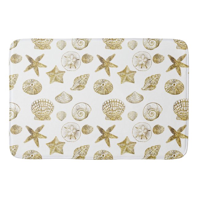Beach Gold White Muscheln Badematte (Vorderseite)