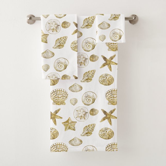 Beach Gold White Muscheln    Badhandtuch Set (Insitu)