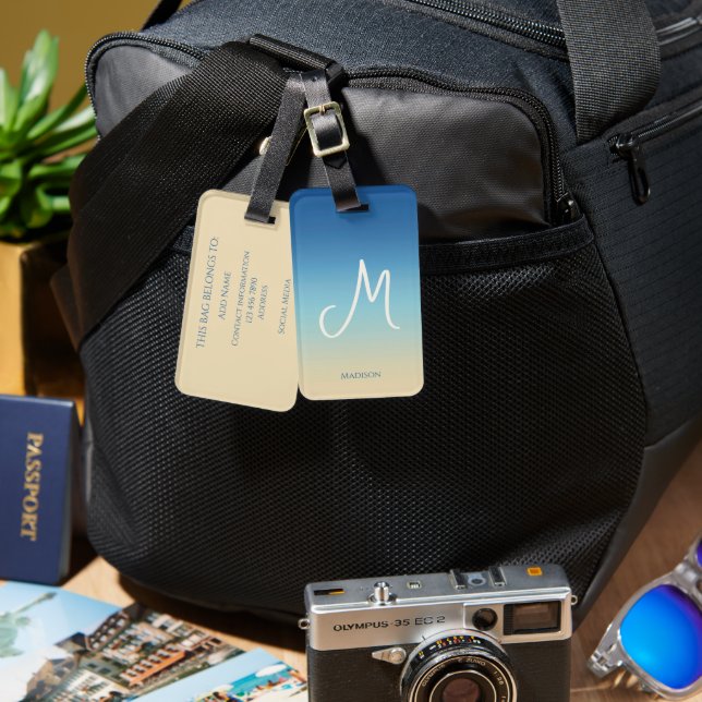 Beach Gradient Monogram Name  Gepäckanhänger (Vorderseite & Rückseite)