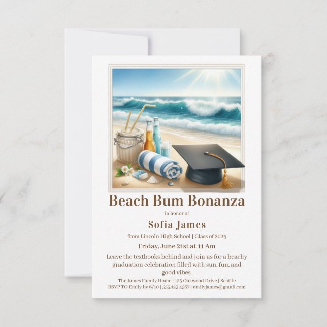 Beach Graduation Party Invitation Einladung (Vorderseite)