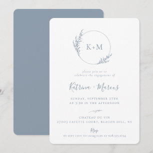 Beach Grass Monogram Dusty Blue Engagement Party Einladung