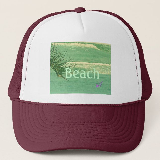 "Beach" Green Ocean Trucker Hat Truckerkappe (Vorderseite)