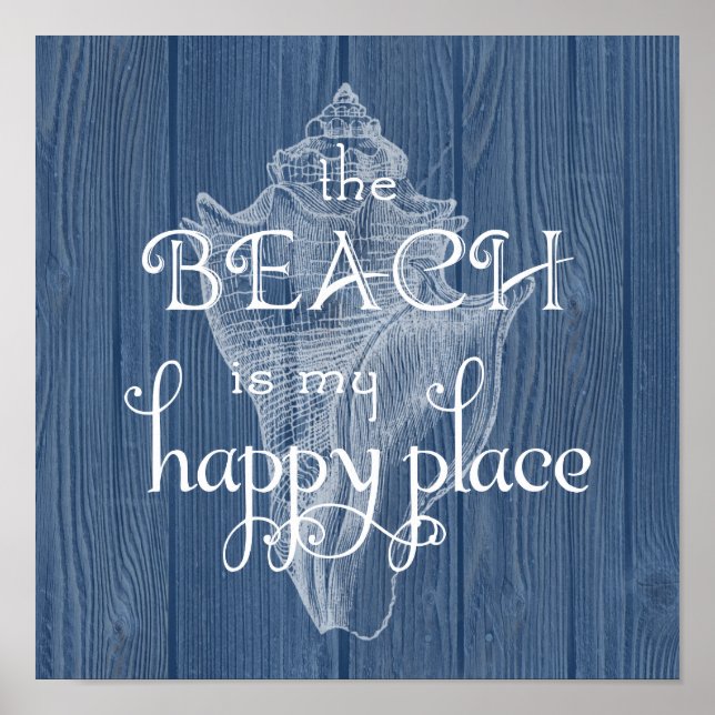 Beach Happy Place Seashell Blue Wood Poster (Vorne)