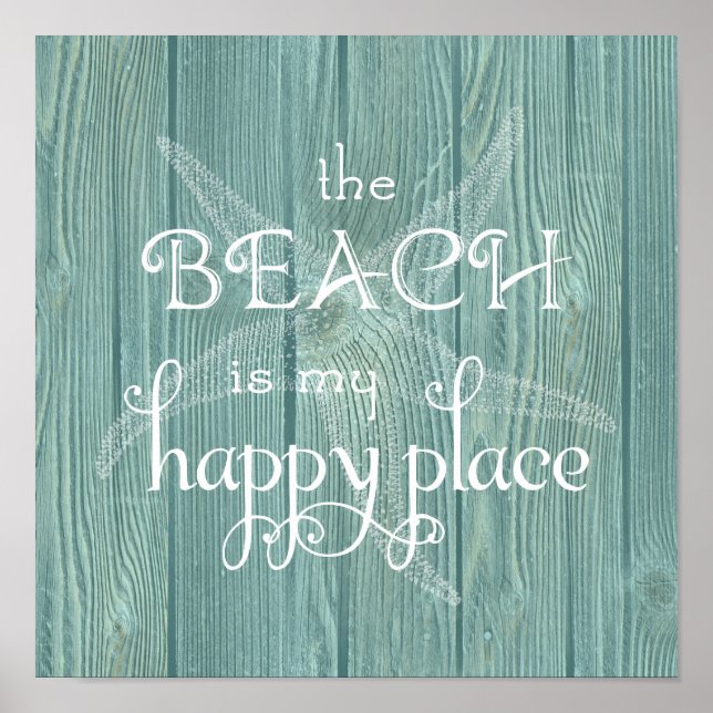 Beach Happy Place Starfish Aqua Wood Poster (Vorne)