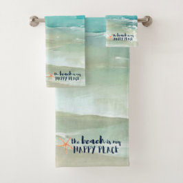 Beach Happy Place Starfish Ocean Waves Küste Badhandtuch Set
