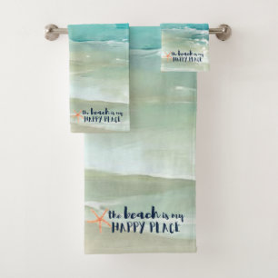 Beach Happy Place Starfish Ocean Waves Küste Badhandtuch Set