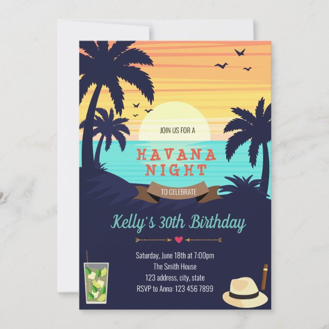 Beach Havana Party Einladungskarte (Vorderseite)
