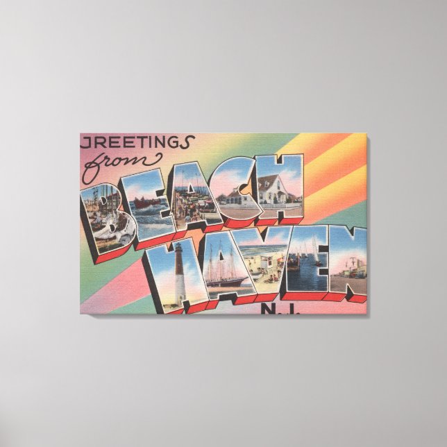 Beach Haven, New Jersey - Große Buchstabenszenen Leinwanddruck (Vorderseite)
