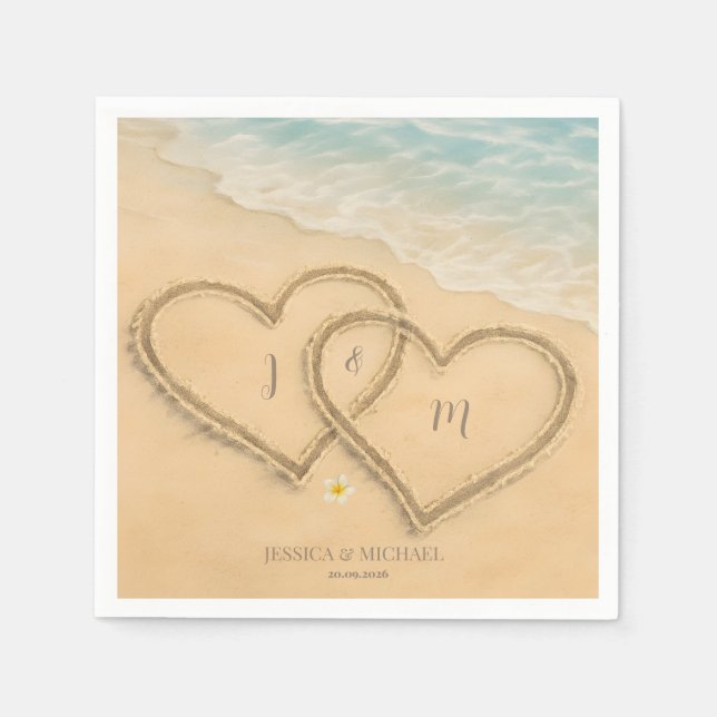 Beach Heart Custom Wedding Sand & Sea Serviette (Vorderseite)