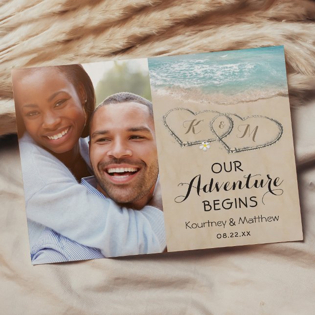 Beach Heart Foto Save the Date Ankündigungspostkarte (Von Creator hochgeladen)