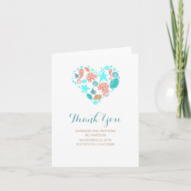 Beach Heart White Elegant Wedding Vielen Dank Dankeskarte (Vorderseite)