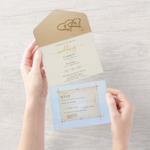 Beach Hearts in Sand Wedding Einladungen UAWG Deta