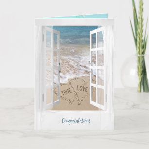 Beach Hearts in Window Wedding Karte