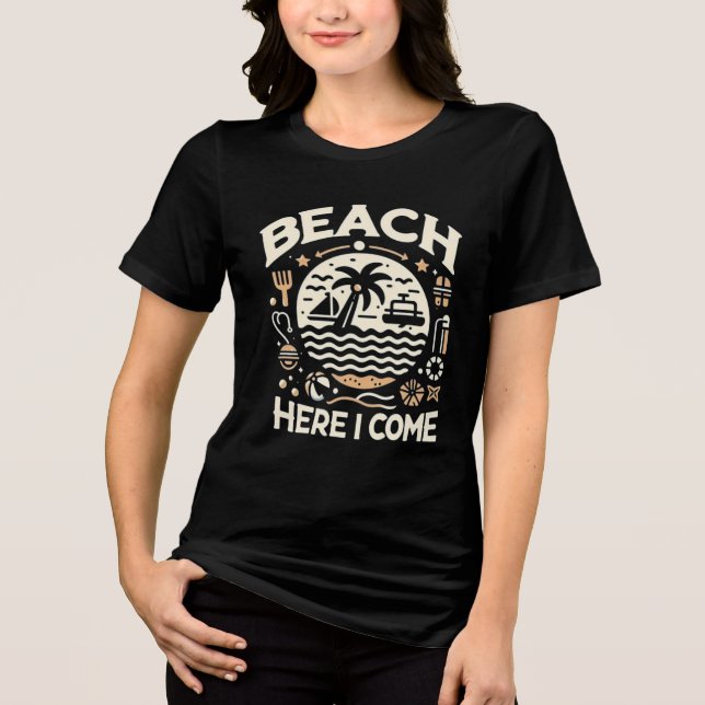 Beach Here I Come Tropical Sunset Fun Tri-Blend Shirt (Vorderseite)