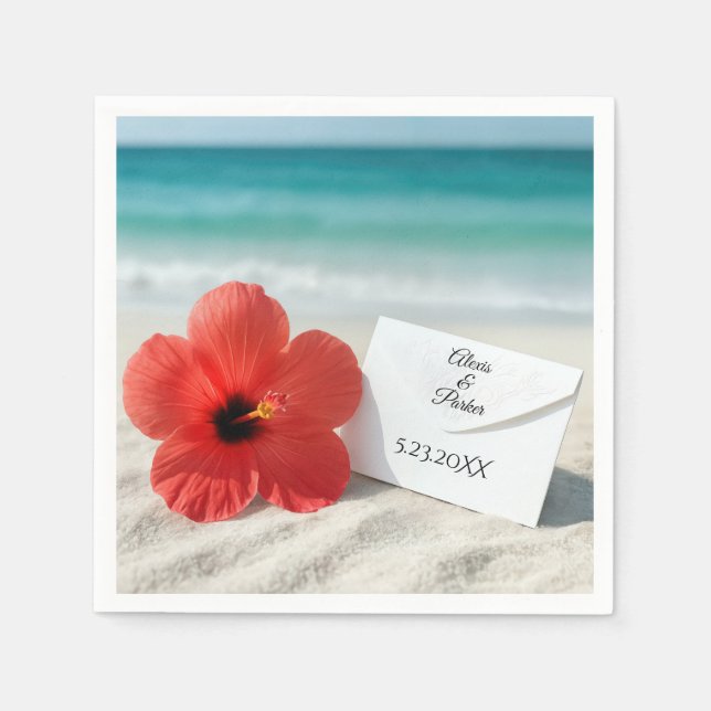 Beach Hibiskus Blume mit Hochzeitsumschlag Serviette (Vorderseite)