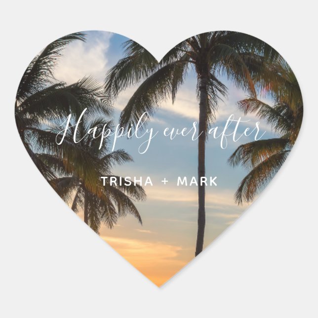 Beach Hochzeit glücklich immer nach Palm Tree Gefa Herz-Aufkleber (Vorderseite)