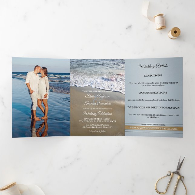 Beach Hochzeit in Urlaubsort dreiteilige Einladung (Innenseite)