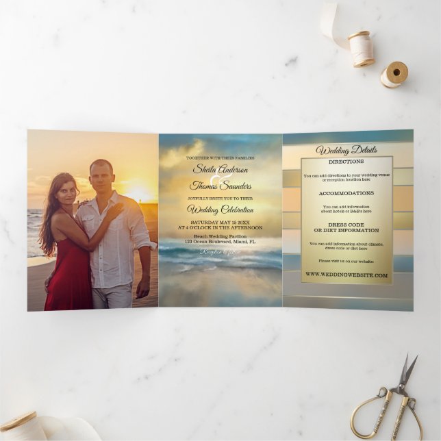 Beach Hochzeit in Urlaubsort dreiteilige Einladung (Innenseite)