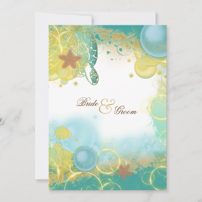 Beach Hochzeit Thema ~ Schildkröten und Seesterne  Einladung (Vorderseite)