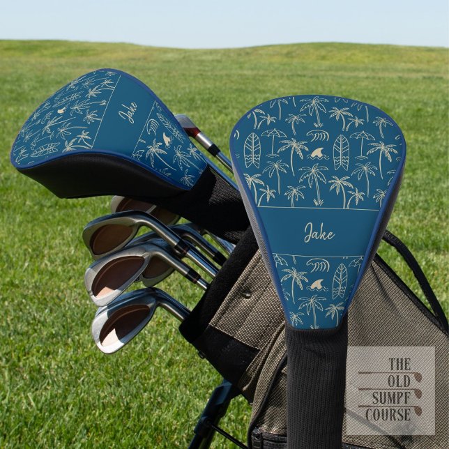 Beach holiday pattern and your name in beige golf headcover (Von Creator hochgeladen)