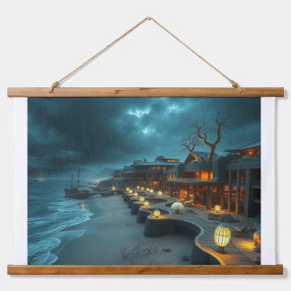 Beach Hotel Stormy Skies Wandteppich Mit Holzrahmen