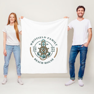Beach House Anchor Boat Wheel Year Personalisiert Fleecedecke
