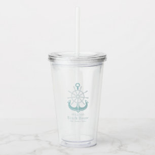 Beach House Aquamarin Familienname Anchor Acryltrinkbecher