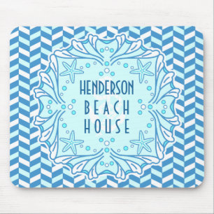 Beach House Art Deco Muschel und Herringbone Custo Mousepad