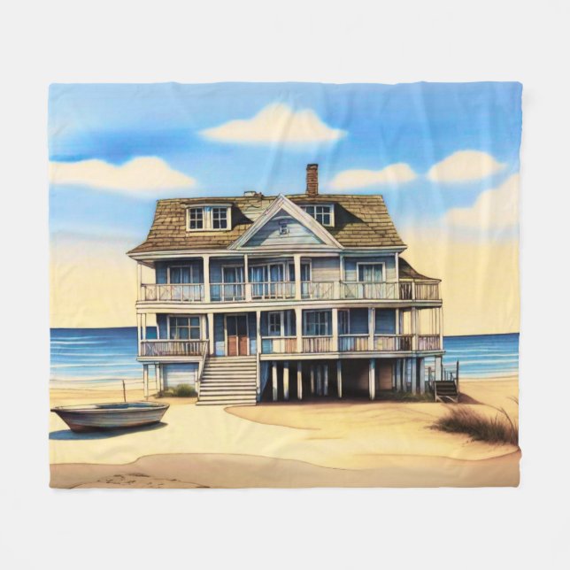 Beach House auf dem Sand Fleecedecke (Vorderseite (Horizontal))
