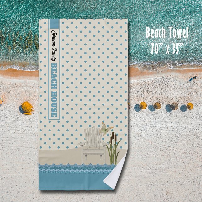 Beach House Beach Scene Lake House Strandtuch (Personalized beach towel for your beach house, cottage, or pool.)
