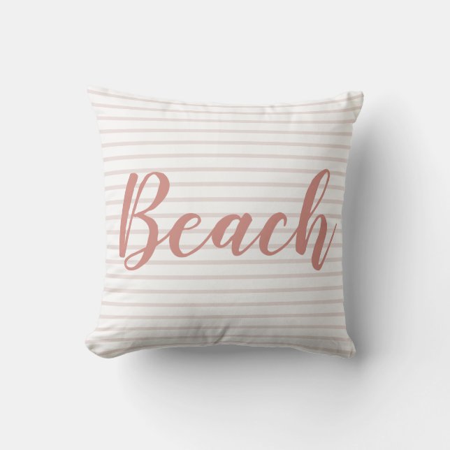 Beach House Beige Nautical Stripe Kissen (Vorderseite)